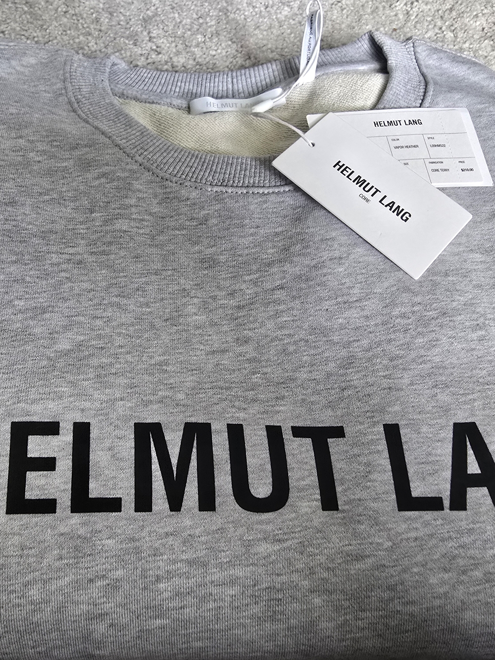 Helmut Lang Light Gray Crewneck Sweatshirt with Black Logo